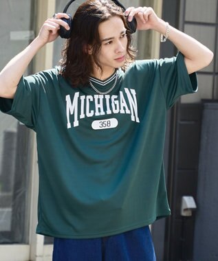 WEGO 【ユニセックス着用ITEM/2点セットネックレス付き/MLサイズ展開】アクセ付きラインリブメッシュプルオーバー ダークグリーン