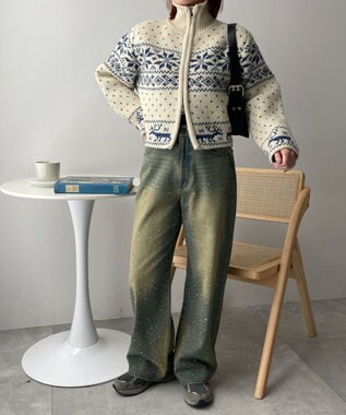 WEGO 雪柄ZIPニット ホワイトアイボリー