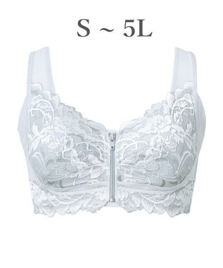 BRADELIS New York 【BRADELIS NewYork peace】細みえフロントファスナー綿混ブラ25 ノンワイヤー 補正 ブラジャー 脇高でコンパクト 小さく見せる アッシュブルー