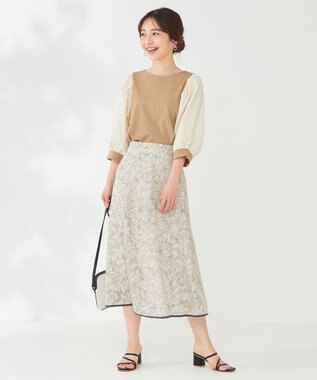 ANY SIS パフスリーブ異素材コンビ プルオーバー ベージュ