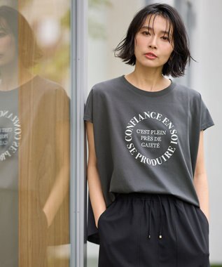 ANY フレンチスリーブロゴTシャツ チャコール