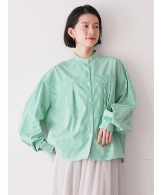 AMERICAN HOLIC イージーケア切替タックワイドシャツ Stripe Green