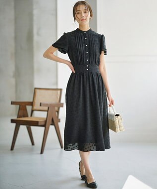 組曲 L 【WEB限定】フラワーポイントシフォン ワンピース ブラック系