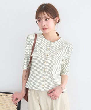 earth music&ecology ゴールドボタンボーダーカーディガン Ivory