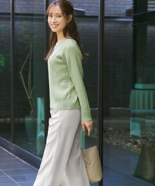 Tiaclasse ワンポイント刺繍ケーブルカーディガン ミント