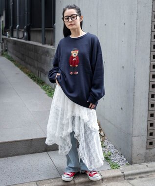 WEGO 【ユニセックス着用ITEM/MLサイズ展開】ジャガードアニマルプルオーバー ネイビー