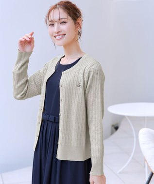 Tiaclasse ワンポイント刺繍ケーブルカーディガン ライトベージュ