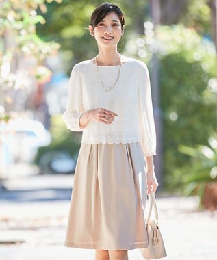 ANY SIS 【洗える】レースコンビバックサテン ワンピース ベージュ