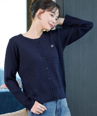 Tiaclasse ワンポイント刺繍ケーブルカーディガン ネイビー