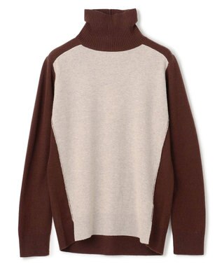 BEIGE， 【WEB限定・洗える】ROGAN / バイカラーウールハイネックニット Taupe x Brown