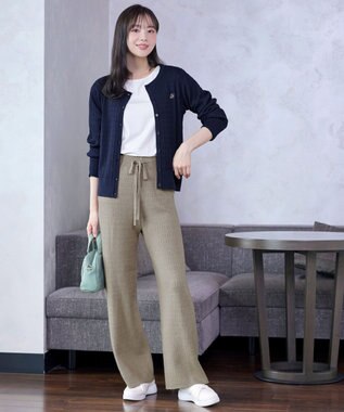 Tiaclasse ワンポイント刺繍ケーブルカーディガン ネイビー