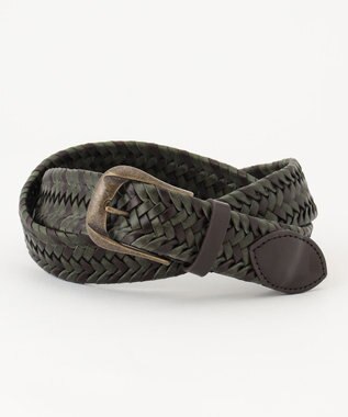 JOSEPH ABBOUD レザーメッシュ　ベルト カーキ系