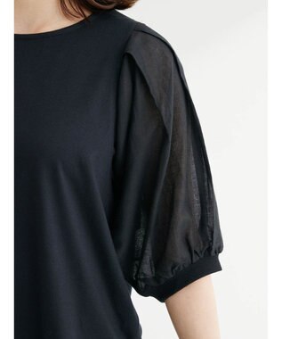 Green Parks 袖シアードッキング５分袖カットプルオーバー Black