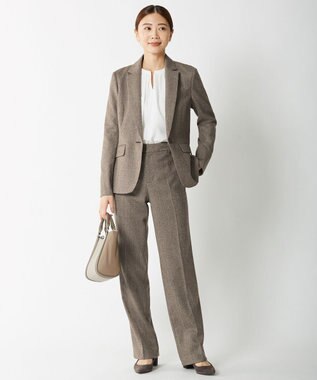 J.PRESS LADIES 【セットアップ対応】ウールストレッチツイード ストレート パンツ ダークブラウン系
