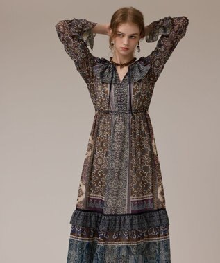 GRACE CONTINENTAL ペイズリープリントドレス カーキ