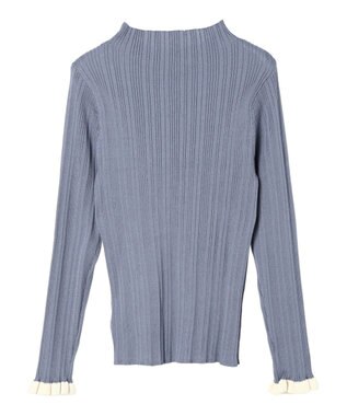 earth music&ecology 配色フリルニットプルオーバー Ice Blue