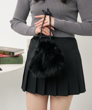 WEGO ファー巾着チェーンショルダー ブラック