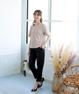 Tiaclasse L 【洗える】ゆったりシルエットの幅広カフスブラウス グレー