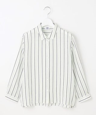 J.PRESS LADIES S 【洗える】ランダムストライプ シアー シャツカラー カットソー ホワイトストライプ系