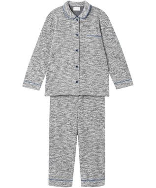 une nana cool 【綿混】カジュアルスラブツィード 長袖開襟パジャマ ブラック系