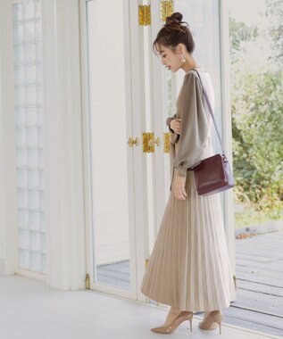 Tiaclasse 【洗える】パフ袖ニットコンビワンピース グレージュ