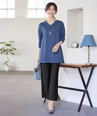 Tiaclasse 【安田美沙子さん着用・選べる2type・洗える】もちニットチュニック Vネック：ブルー
