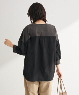 Green Parks ７分袖サイドシャーリングドッキングプルオーバ Charcoal Gray
