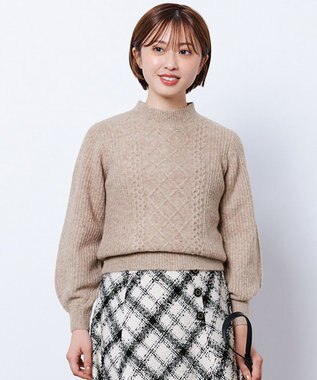 ANY SIS S 【低身長企画】ケーブルコンパクト ニット ライトモカ