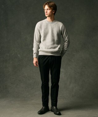 JOSEPH ABBOUD 【暖か・軽量】カシミヤブレンド クルーネック ニット ライトグレー系