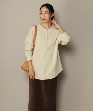 OP／FILA 【ocean pacific】らくティブ/ヘンリーネックワッフルロンT ベージュ