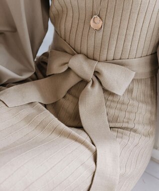 Tiaclasse 【洗える】パフ袖ニットコンビワンピース グレージュ