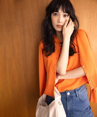 組曲 L 【UVケア・接触冷感】MINA 6分袖ニットプルオーバー オレンジ系