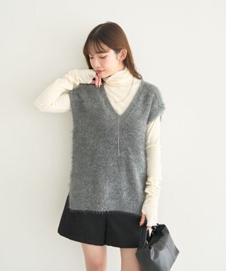 earth music&ecology 【予約】キャットライクヤーンニットベスト チャコールグレー