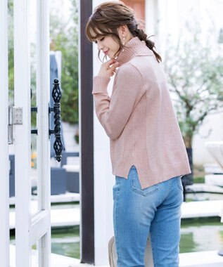 Tiaclasse 【洗える】もっちり柔らかいリブタートルプルオーバーニット ライトピンク