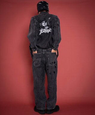 WEGO 【ユニセックス着用YD/ウエスト調整可/MLサイズ展開】グラフィックデニムパンツ デニムブラックソノタ