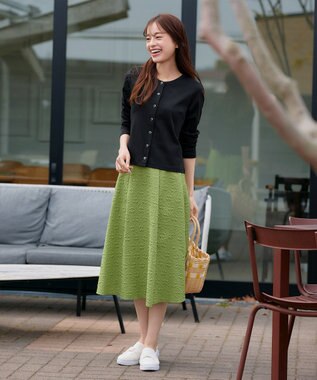 Tiaclasse 【小倉優子さん着用・洗える・接触冷感・汗ジミ防止】“サマさまカットソー”フレームボタンカーディガン ブラック