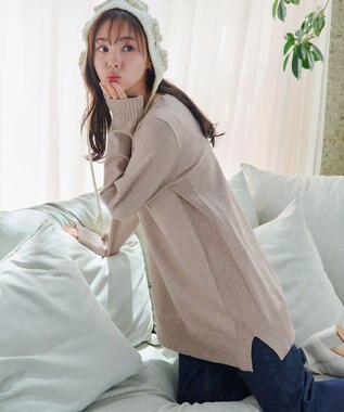 Tiaclasse 【安田美沙子さん着用・選べる2type・洗える】もちニットチュニック ボートネック：ベージュ