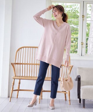 Tiaclasse 【安田美沙子さん着用・選べる2type・洗える】もちニットチュニック Vネック：ピンク