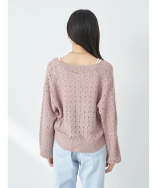 earth music&ecology 透かし編みテープヤーンカーディガン Pink