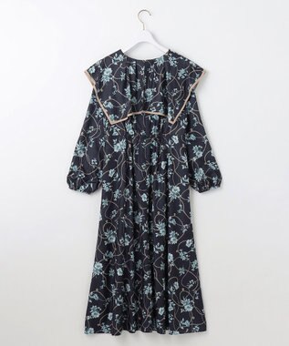 ANY SIS L 【洗える】スカーフデザインプリント ワンピース ネイビーベース