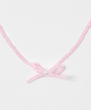 WEGO Lカラービーズリボンネックレス ライトピンク