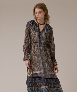 GRACE CONTINENTAL ペイズリープリントドレス カーキ