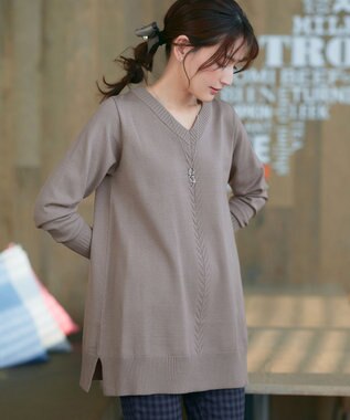 Tiaclasse 【安田美沙子さん着用・選べる2type・洗える】もちニットチュニック Vネック：モカ