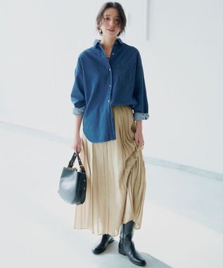 23区 【洗える】シアーコンビ プリーツ スカート ベージュ系