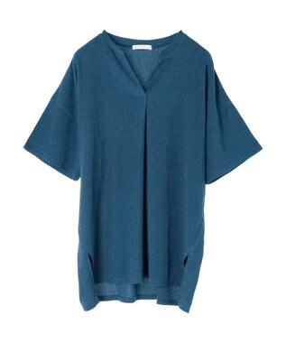 Green Parks ５分袖スキッパーカットチュニック Blue