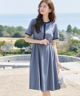 Tiaclasse L 配色フレアワンピース ブルー