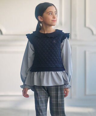 組曲 KIDS 【150-160㎝】フラワーキルトレイヤード トップス ネイビー系