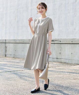 Tiaclasse L 配色フレアワンピース ベージュ