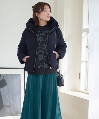 Tiaclasse アラン柄ニットフレアスカート ターコイズ