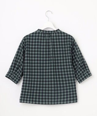 J.PRESS LADIES L シズルチェック バンドカラー カットソー ダークグリーン系